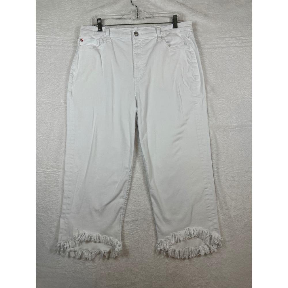 Hudson Noa Jeans Women 32 White Frayed Hem Wide Leg Crop